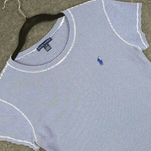 Ralph Lauren Womens Striped T Shirt Blue White Pony Logo Size L G